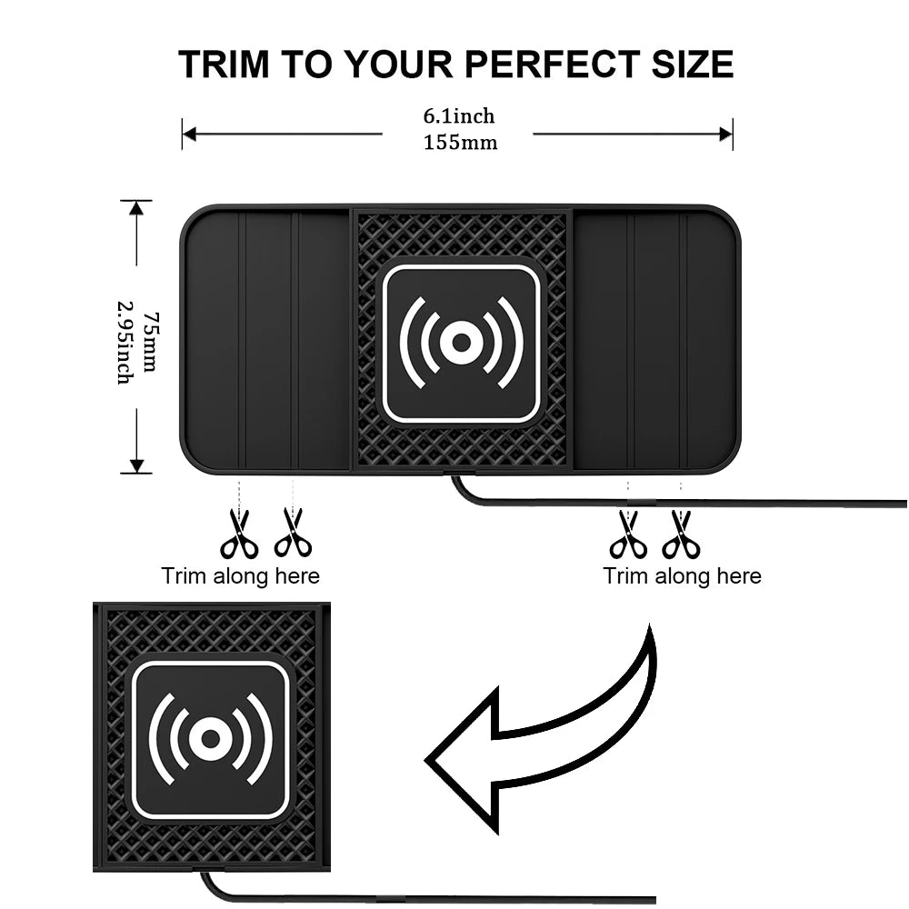 15W Fast Wireless Charging Pad , Non-Slip Rubber Mat for Car Storage, Lightweight USB-Powered Charger Compatible with Phone